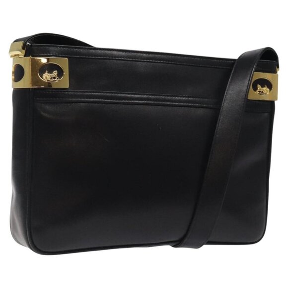 CELINE Shoulder Bag Leather Black Gold Auth 117924 - Picture 1 of 16